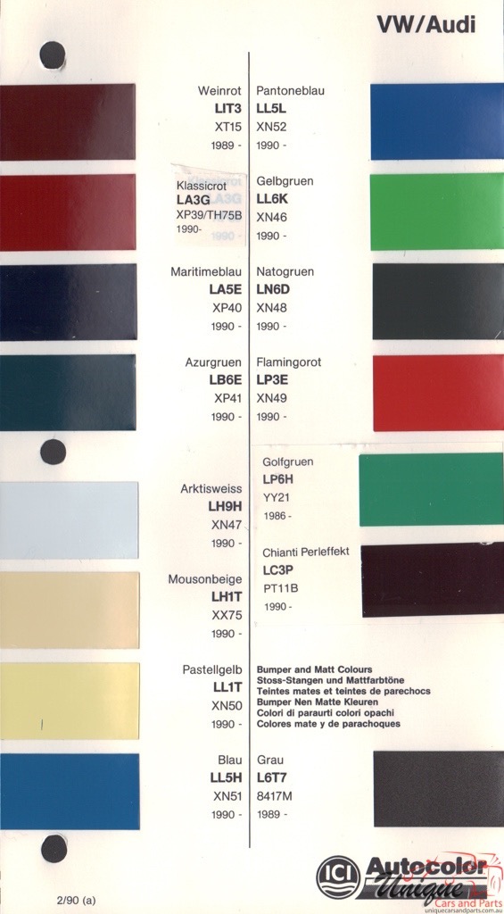 1989 - 1992 Volkswagen Paint Charts Autocolor